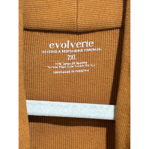 Evolverie Womens 2XL Plus open front Mustard Brown Cardigan Pockets Capsule Work - Picture 2 of 7